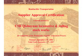 Bombardier Quality Certificate